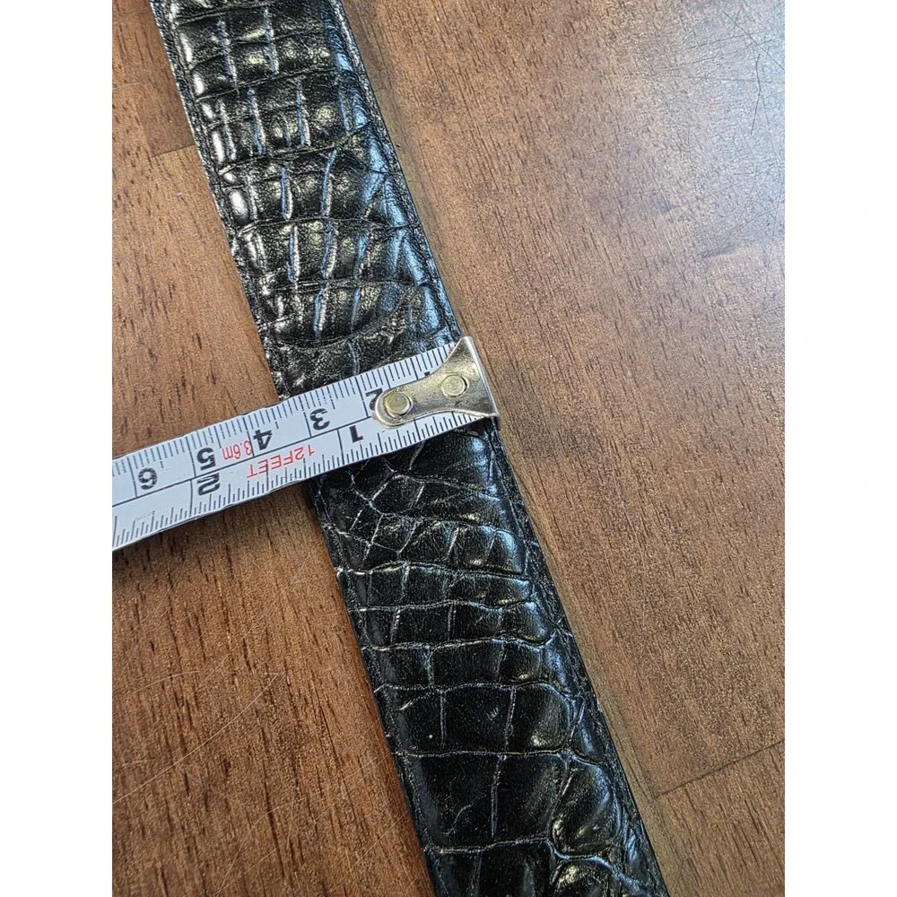 Vintage Captiva Collectibles Black Croc Embossed Leather & Gold Hoop Chain Belt